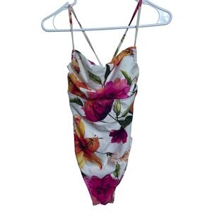 St John Swim Womens Floral One Piece Swimsuit White Pink Orange 6 Beach Vacation